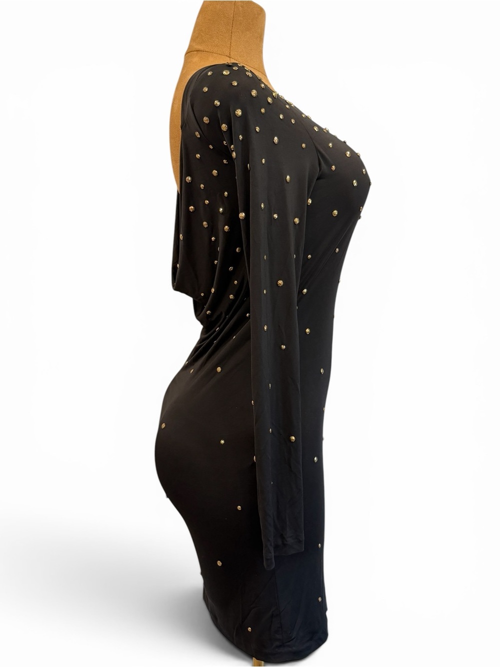 Halston Heritage Black Gold Studded Long Sleeve Mini Dress - Size 6 - Picture 4 of 11